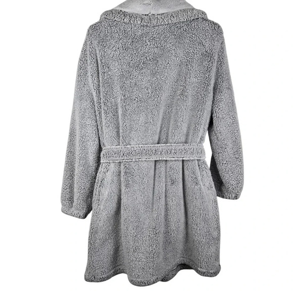 Aerie Women's Soft Heathered Grey Fuzzy Short Tie Closure Bathrobe Size M - Picture 2 of 14